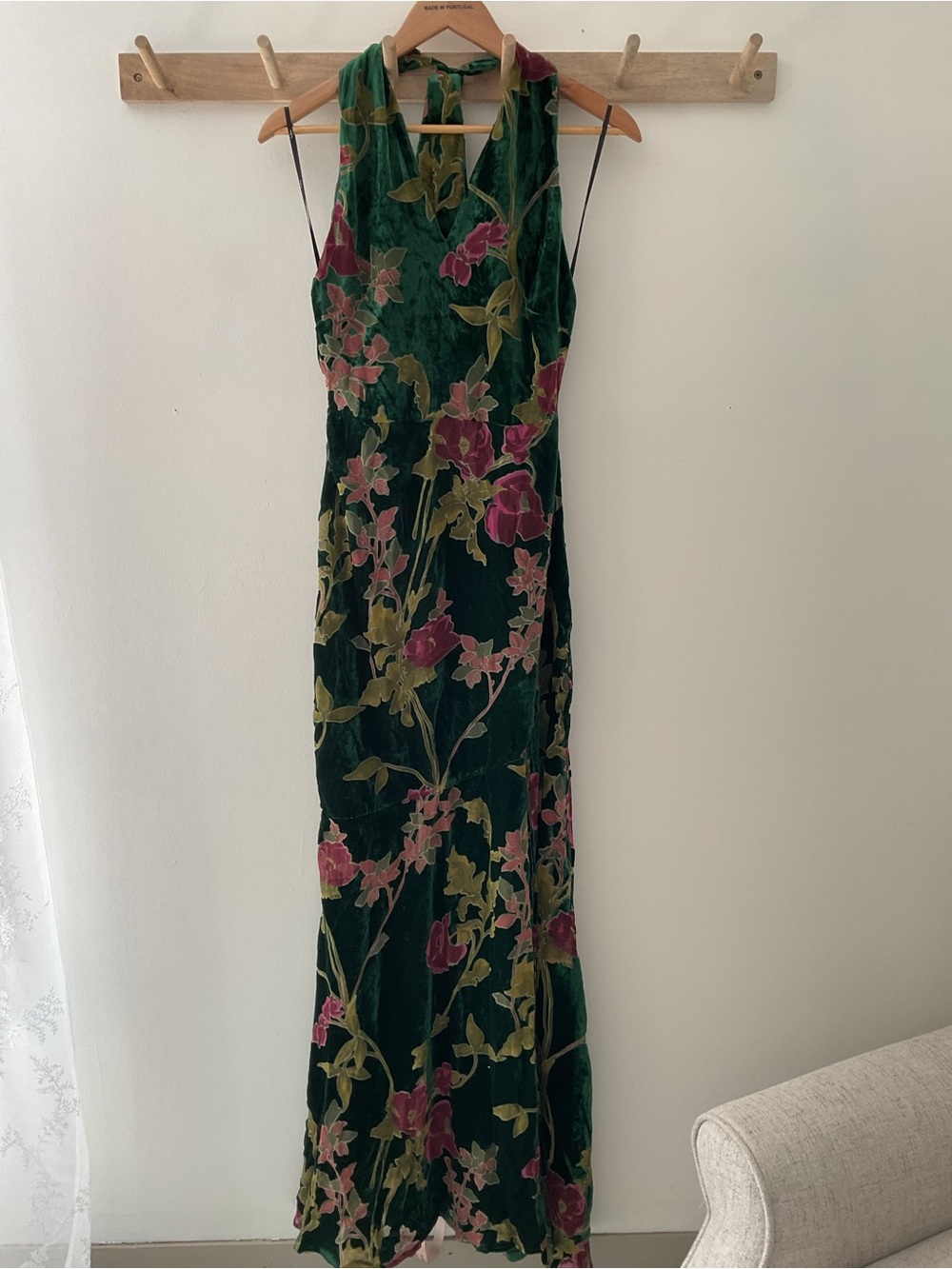 Lulus Flawlessly Gorgeous Green Burnout Floral Halter Velvet Maxi Dress Event S - Picture 5 of 15